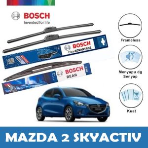 Wiper Depan Belakang Mazda 2 Skyactiv BOSCH Set Frameless ADVANTAGE