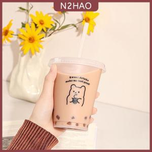 N2HAO Kawaii chai nước cho nước ép Cà Phê Trà sữa dễ thương nhựa lạnh ly với rơm Nắp di động tái sử dụng uống chai BPA miễn phí