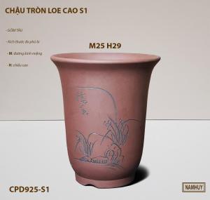 chậu gốm sứ bonsai châu tròn cao miệng loe nâu chậu địa lan gốm tàu chậu gốm tàu chậu để bàn chậu địa lan S1 kích thước miệng 25cm cao 29cm chậu hoạ tiết khác thủ công.