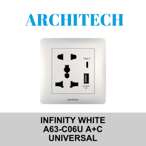 STOP KONTAK UNIVERSAL A63-C06U A+C ARCHITECH INFINITY WHITE SERIES