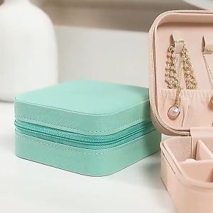 Portable jewelry storage box Mini Travel Saffiano Leather Ring Earring Necklace Organizer Case