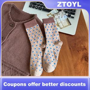 【ZTOYL】 ถุงเท้าแบบมีแถบสีแบบย้อนยุคสำหรับผู้หญิงถุงเท้ายาวปานกลางอบอุ่นสำหรับฤดูหนาวถุงเท้าใส่ในบ้านแบบเนื้อนุ่มหนาสไตล์เกาหลี