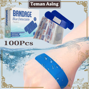 100 Pcs Biru Plaster Luka Kecil Tahan Air Terdeteksi Logam / Band-Aid Medis Untuk Koki Hotel Pekerja Produksi