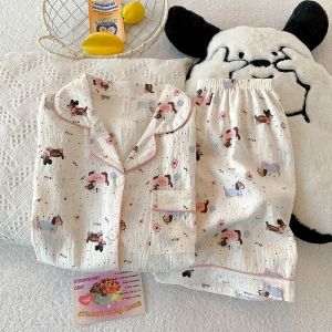 COD Cloud cotton pajamas womens summer sweet cartoon thin short-sleeved shorts loose student loungewear suit can be worn outsideDFDSSAGFG