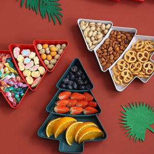 Christmas Divided Snack Tray Plastic Compartment Fruit Candy Nut Xmas Party Table Food Serving Plate