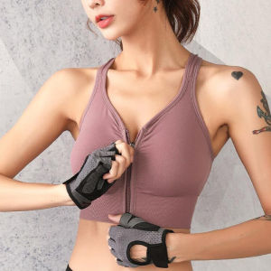 SUPERFLOWER Womens Sports Bra Zipper Frameless Breathable Underwear Seamless Sports Yoga Running Tank Top