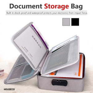 HouseCo | DOCUMENT STORAGE BAG | Filing & Document Presentation | Document Box File | Waterproof | Document Storage Bag with Password Lock | File Pocket Organizer for Passport | Legal Documents | Three Digit Password Lock Screen | Heavy Duty | Travel Bag