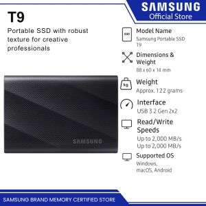 Samsung MU-PG T9 USB 3.2 Gen2x2 Portable Solid State Drive Black | 1TB | 2TB | 4TB | Portable SSD | External SSD |  Samsung SSD