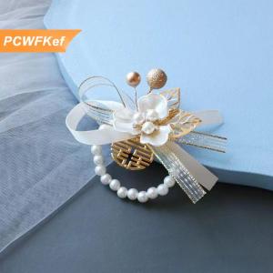 【PCWFKef】 Tinh Tế Nguồn Cung Cấp Đám Cưới Thời Trang Cô Dâu Ngọc Trai Cỏ Ba Lá Cổ Tay Hoa Thanh Lịch Phù Dâu Dây Đeo Cổ Tay Đồ Trang Sức Phụ Kiện Quà Tặng