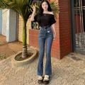Quần bò jean nữ dáng dài ống loe bass 1 nút lai to 3 phân co giãn nhẹ tôn dáng Women Pants Ong Voi. 