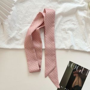 Korean Style Spring New Dot Print Scarf Pink Twilly Scarf For Bags Handle Hair Accessories Women Headband SJ0882