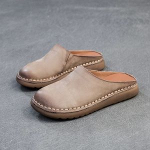 GKTINOO 2026 Summer New Genuine Leather Soft Sole Flat Slippers Handmade Retro Womens Shoes Outside Slides