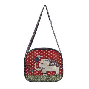 Fashion Women Girl Ethnic Linen Bag Canvas Beg Messenger Bag Embroidered Gold Silk Jacquard Large Capacity