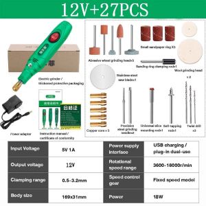 Mesin Gerinda Mini Elektrik 12V Penggiling Listrik Pengatur Kecepatan Stepless Pemoles Baterai Alat Pemotong Alat Listrik Rumah Alat Set 3000-18000r/min