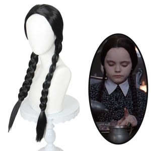 Meng Qian Wednesday (American TV series) The Adams Family cos Wig with Double Ponytail Braids for Halloween Party Costume