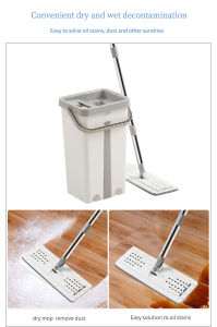 MICROFIBER FLAT MOP WITH BUCKET + 4 REUSABLE FIBER MOP PADS FLAT SQUEEZE MOP AND BUCKET HAND FREE WRINGING FLOOR CLEANING MOP FOR HOME KITCHEN FLOOR CLEANING