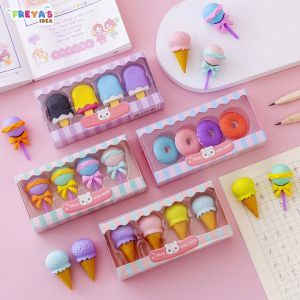 FR-A53 Penghapus Pensil Set 4IN1 Motif Lolipop / Alat Tulis Penghapus Lucu Isi 4pcs Karakter Donat Eraser Ice Cream Import