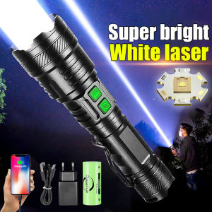 ไฟฉายเลเซอร์สีขาวไฟฉายชาร์จไฟได้ทรงพลังชาร์จซ้ำได้ไฟฉุกเฉินยุทธวิธี Senter Militer พลังงานสูงไฟฉายสำหรับงานหนัก100000ลูเมนไฟฉายแบตเตอรี่18650สำหรับล่าสัตว์ไฟฉายไฟฉายไฟฉายกันน้ำของแท้พกพาสะดวก
