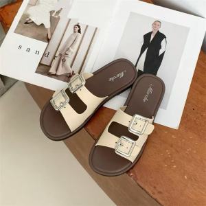 Womens Outerwear Double Strap Lightweight Flat Slipper A08