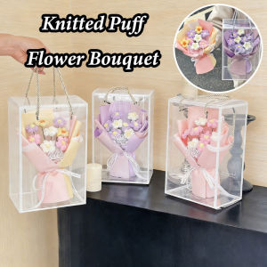 Crochet Flower Bouquet Hand Woven Knitted Puff Flower for Graduation Teachers Day Birthday Gifts Wedding Decor
