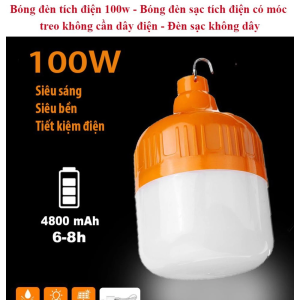 BÓNG ĐÈN TÍCH ĐIỆN 100W BÓNG ĐEN CHỐNG NƯỚC SẠC USB SIÊU SÁNG CÓ MÓC TREO TIỆN LỢI