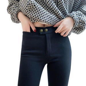 Lings Co High Waist Skinny Pants High-Stretch Korean Chic Style Thick Gartered 3 Pockets Women HM 917-1