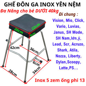 GHẾ ĐI XE MÁY KHÔNG TỰA - DÀNH CHO XE GA  Ghế Đôn Ga Inox Yên Nệm Đen Cao Cấp