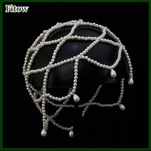 Fitow Stylish s Weave Hat Retro Mesh Headdress Imitation Forehead Chain Headpiece Exquisite Bride Wedding Accessories