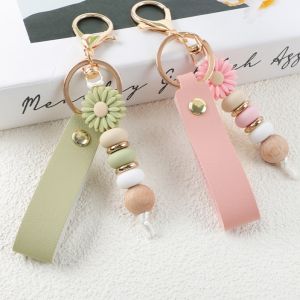 MAJESTICX Colored Daisy Pendant Keychain Beads Silicone Mobile Phone Lanyard  Leather Bag Charms Ornaments Gifts