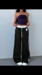 American-style Striped Wide-leg Pants for Women 2025 Autumn and Winter New High Waist Loose Versatile Straight Pants Casual Sports