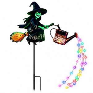 YOUSHI TOP Waterproof Witch Lawn Lamp Solar Powered Watering Can Lantern Witch Garden Light LED Stake Decor LED Halloween Decoration Outdoor Patio