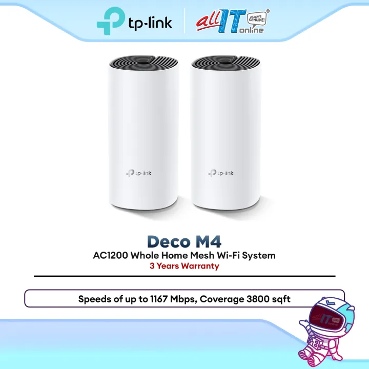 TP-Link Deco M4 AC1200 Dual-Band Mesh WiFi Router 2 Pack Whole Home Coverage Seamless Roaming Gigabit Easy Setup