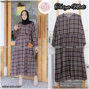 COD Dress Midi Wanita Dewasa Bahan Viscose Motif Kotak Tasya Midi Dress_Ti Amo