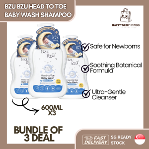 [Bundle of 3] BZU BZU Head to Toe Baby Wash Shampoo 600ml | Designed for Newborn & Sensitive Skin