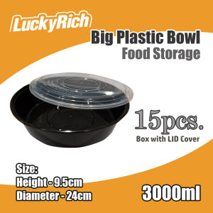 LuckyRich ~ Big Plastic Bowl 15/30pcs 3000ml with tight lid cover - Big bowl Food storage