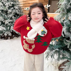 Christmas Gift Halloween Christmas Girls Thick Sweater Anime Kawaii Autumn Winter New Style Childrens Fashion Sweet Warm Sweater Soft Comfort Scarf
