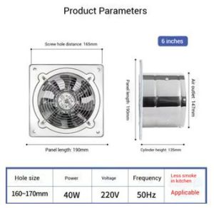 Upgraded Stainless Steel Exhaust Fan Kitchen Household Ventilator Restaurant Ventilating Fan Restaurant Strong Lampblack Fan Kipas Ekzos