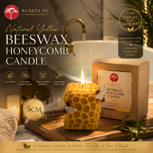 ACACIA SG | Natural Yellow Beeswax Candle | Honeycomb Candle | Eco-wick | Natural Honey Scent | 5cm