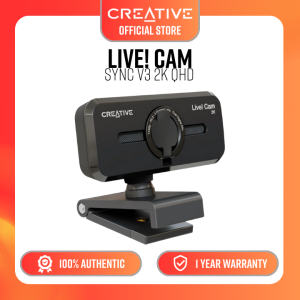 Creative Live! Cam Sync V3 (VF0900) 2K QHD USB Webcam with 4X Digital Zoom (4 Zoom Modes from Wide Angle to Narrow Portrait View) Privacy Lens 2 Mics for PC and Mac