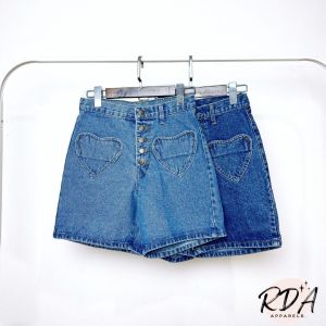 RDA Apparel. กางเกงขาสั้น ผญ ขา 3 ส่วน เอวสูง ขากว้าง ใส่สบาย กระเป๋าหัวใจ ดีเทลกระดุมหน้า พร้อมส่ง S-6XL กางเกงยีนส์ ผู้หญิง ผ้าไม่ยืด