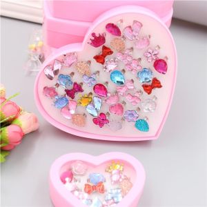 TUmama Bộ Nhẫn pha lê công chúa cho trẻ em-thiết kế hoạt hình dễ thương với vương miện nơ và hình dạng hoa-quà tặng bé gái hoàn hảo