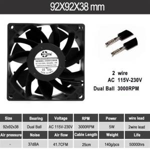 Powerful AC EC Motor Cooling SXDOOL 90mm 92mm X 38mm 110V 115V 120V 220V 240V Dual Ball Bearing Brushless Axial Fan