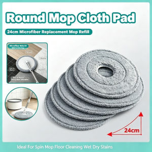 1. 24cm Round Spin Mop Refill Pad Microfiber Replacement Cloth Wet Dry Cleaning For Hardwood Tile Marble Floor