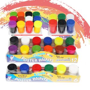 6/12colors Poster Washable Paint Set Finger Paint with 1 Paintbrush Poster Colours Set Arts Craft School Supplies