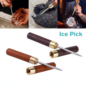 Wooden Handle Stainless Steel Ice Pick with Wooden Handle and Safety Cover for Kitchen Bars