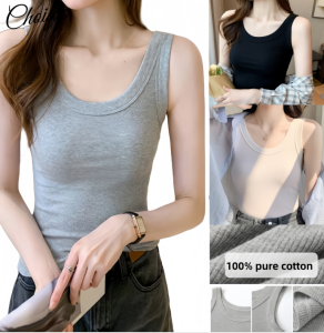 ChoiFoo เสื้อแขนกุดผ้าฝ้ายแท้สำหรับผู้หญิงเสื้อกั๊กสีทึบแบบบางสำหรับฤดูร้อนเสื้อกั๊กสั้นเข้ารูปพอดียืดหยุ่นสูงระบายอากาศได้ดีดูดซับเหงื่อเสื้อแขนกุดเสื้อกั๊กชั้นในสไตล์เกาหลี