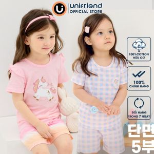 Bộ ngắn tay thun cotton cho bé trai bé gái mặc nhà mùa hè Unifriend Hàn Quốc U2022-8. Size đại 5 6 8 10 tuổi