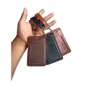 id card holder kulit pu lanyard name tag kantor