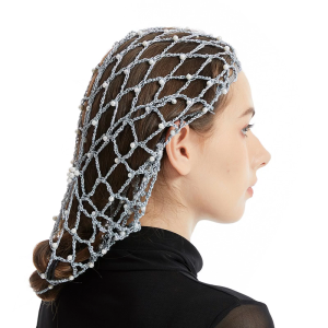 Elegant Silk Crochet Turban Hat for Women with Pearls Decors Breathable Hair Net for Stylish Cultural Event Gatherings