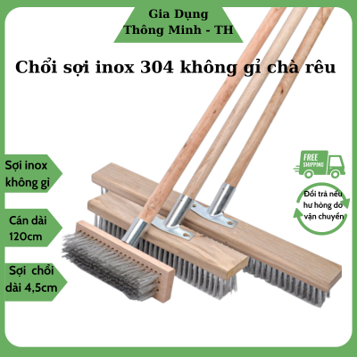 Chổi sắt sợi inox 304 không gỉ chà rong rêu vệ sinh sân vườn, lối đi, bể bơi